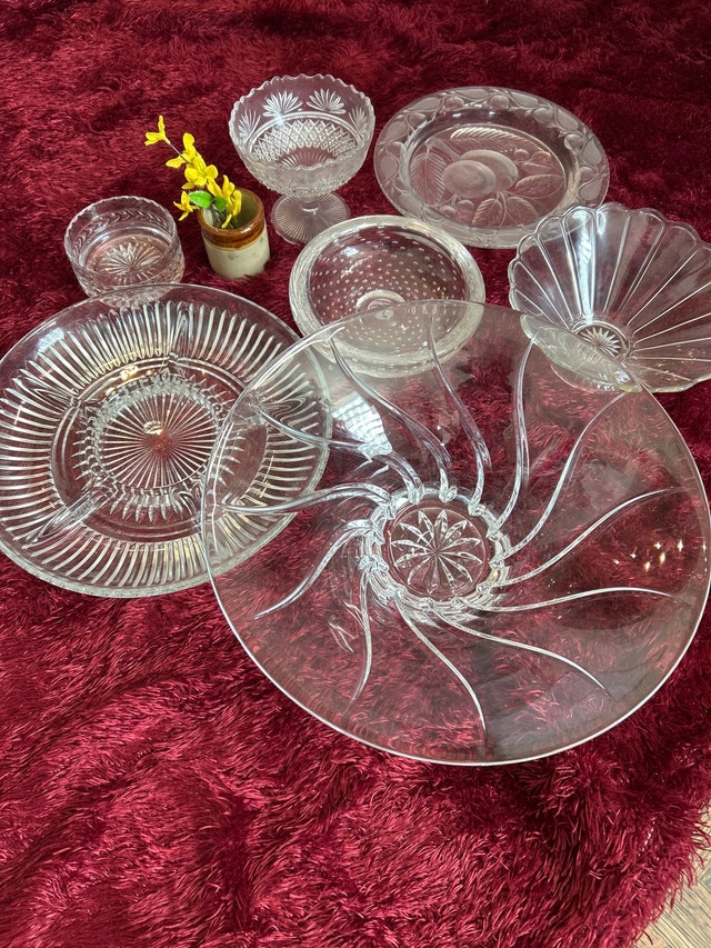 MCM Vintage Crystal Serving Bowls Platter Collection