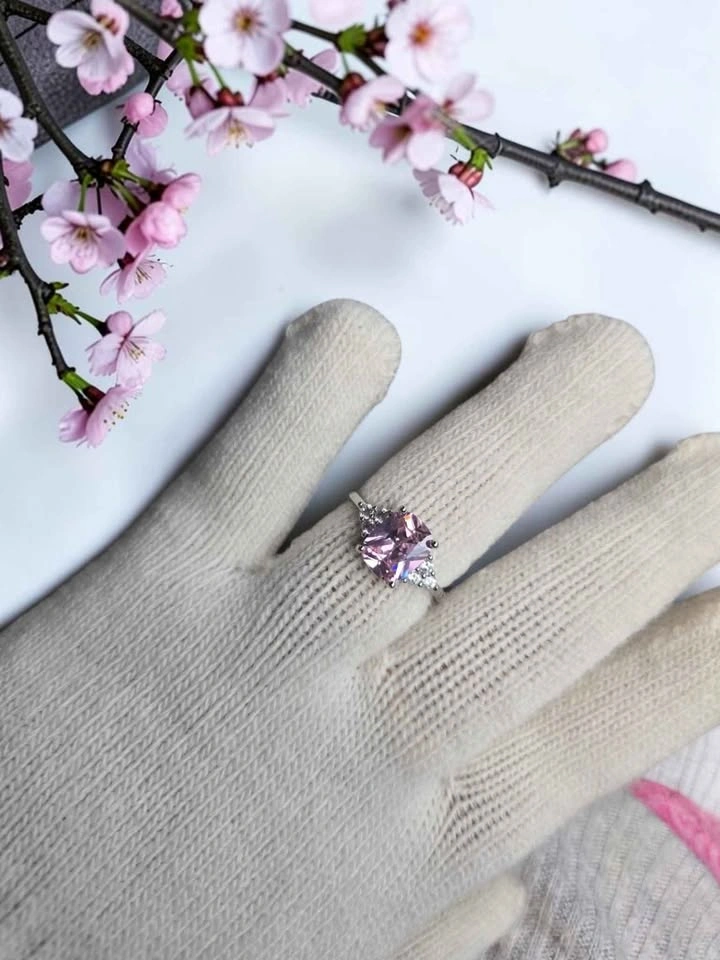 Silver Plated Pink Emerald-Cut Stone Ring - photo 5