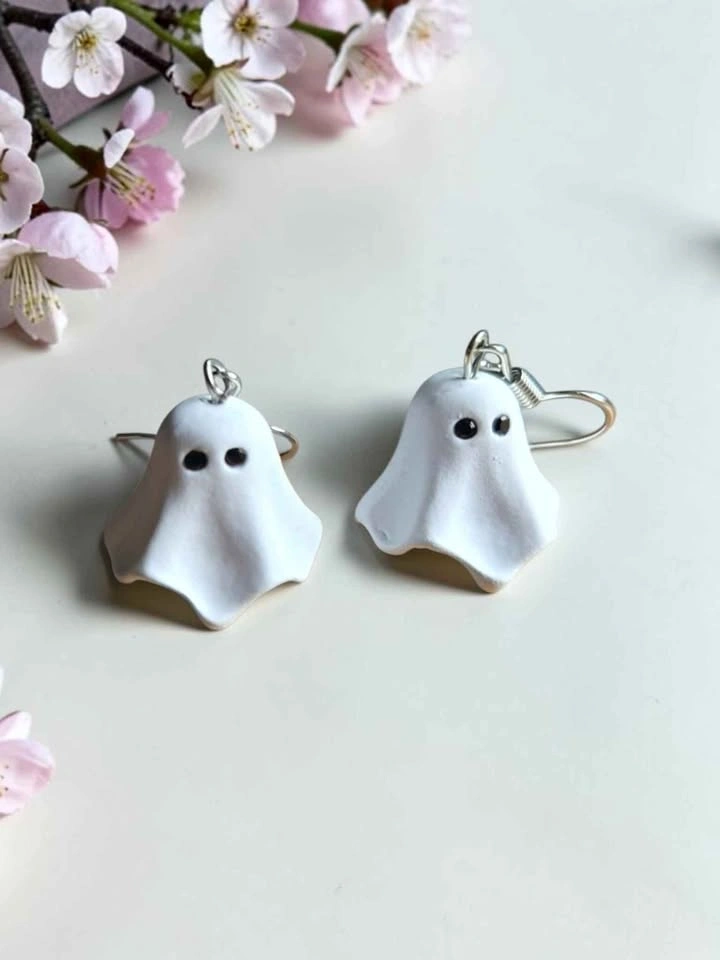 Ghost Dangle Earrings White Cute Spooky Halloween Jewelry
