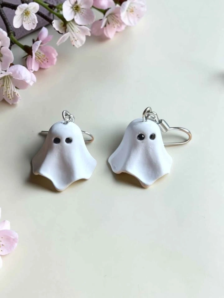 Ghost Dangle Earrings White Cute Spooky Halloween Jewelry - photo 2