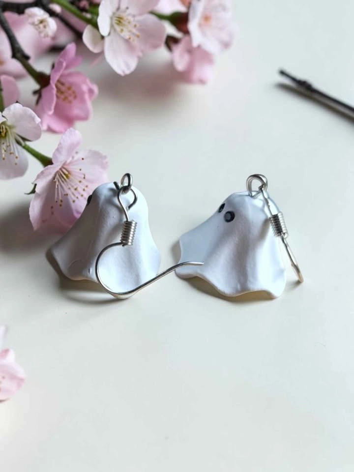 Ghost Dangle Earrings White Cute Spooky Halloween Jewelry - photo 4