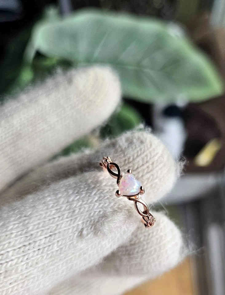 Synthetic Opal Rose Gold Ring Women’s Dainty Infinity Heart