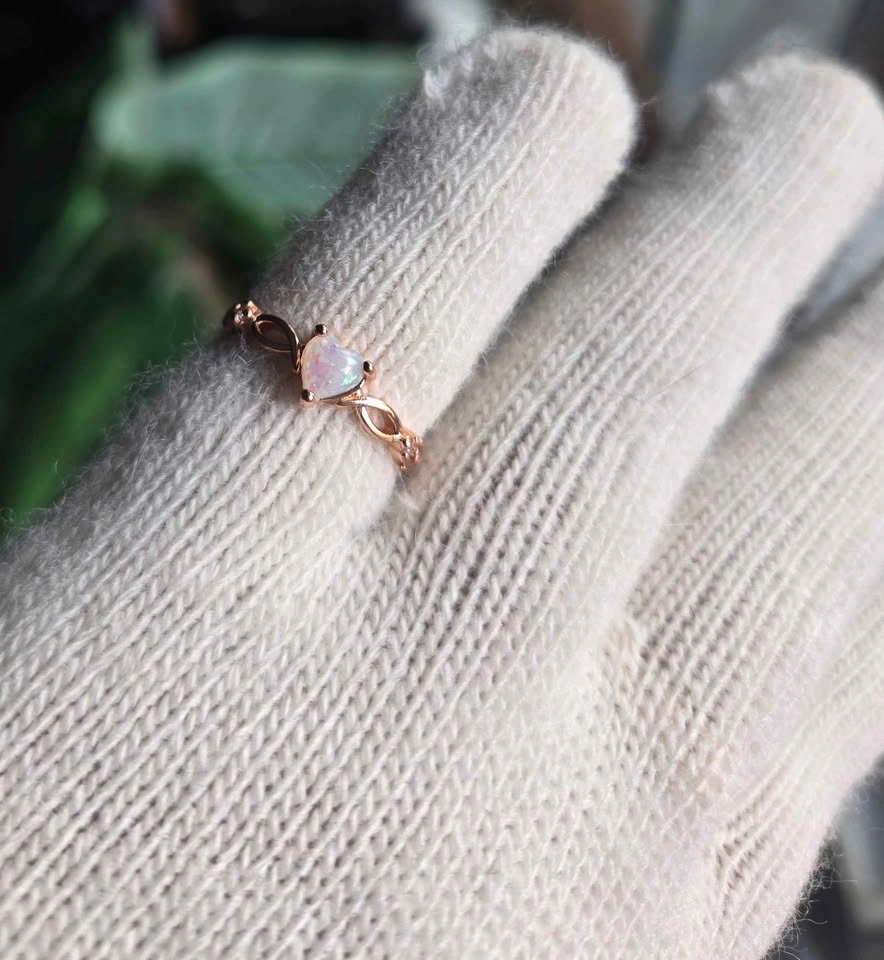 Synthetic Opal Rose Gold Ring Women’s Dainty Infinity Heart - photo 4