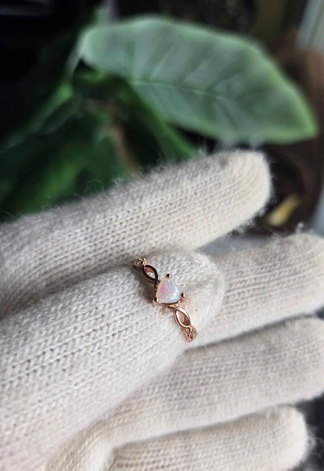 Synthetic Opal Rose Gold Ring Women’s Dainty Infinity Heart - photo 5