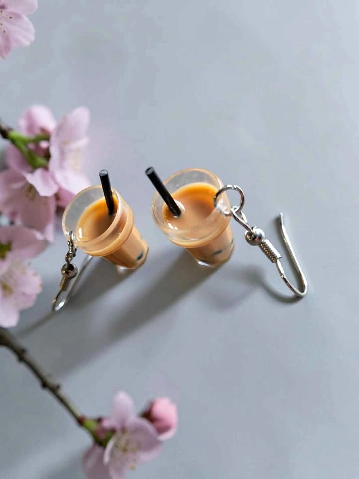 Bubble Tea Milk Tea Cup Earrings Miniature Boba Dangle Jewelry