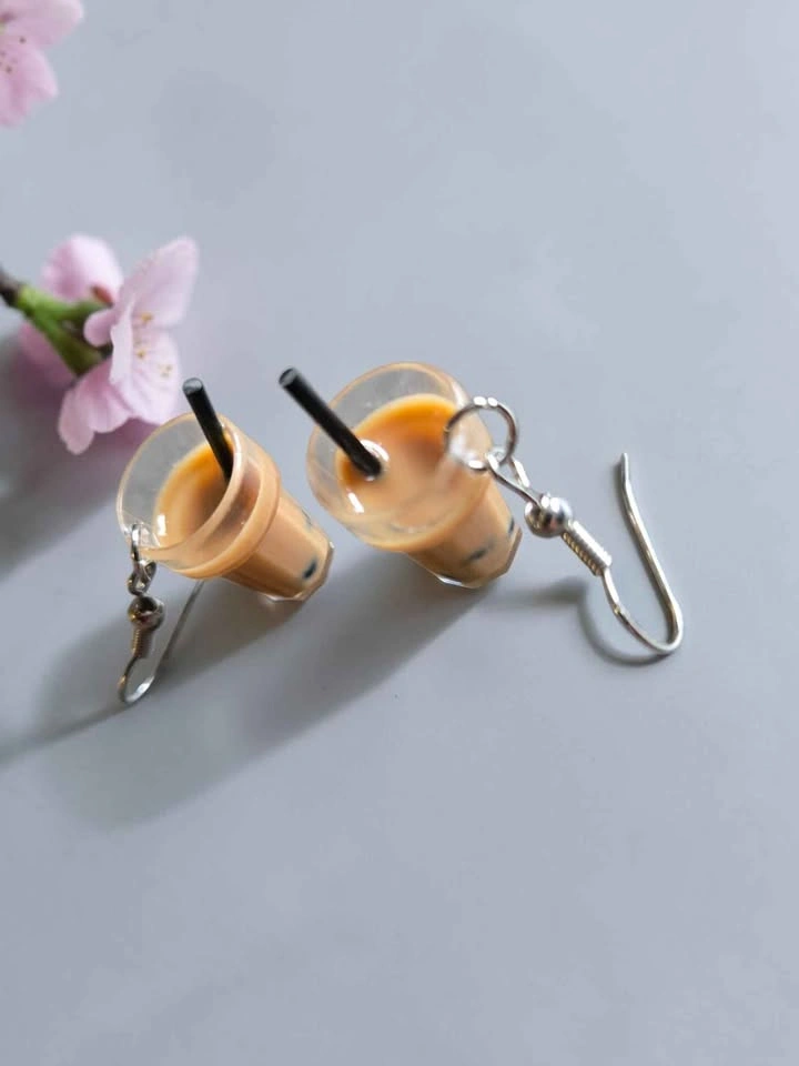 Bubble Tea Milk Tea Cup Earrings Miniature Boba Dangle Jewelry - photo 2