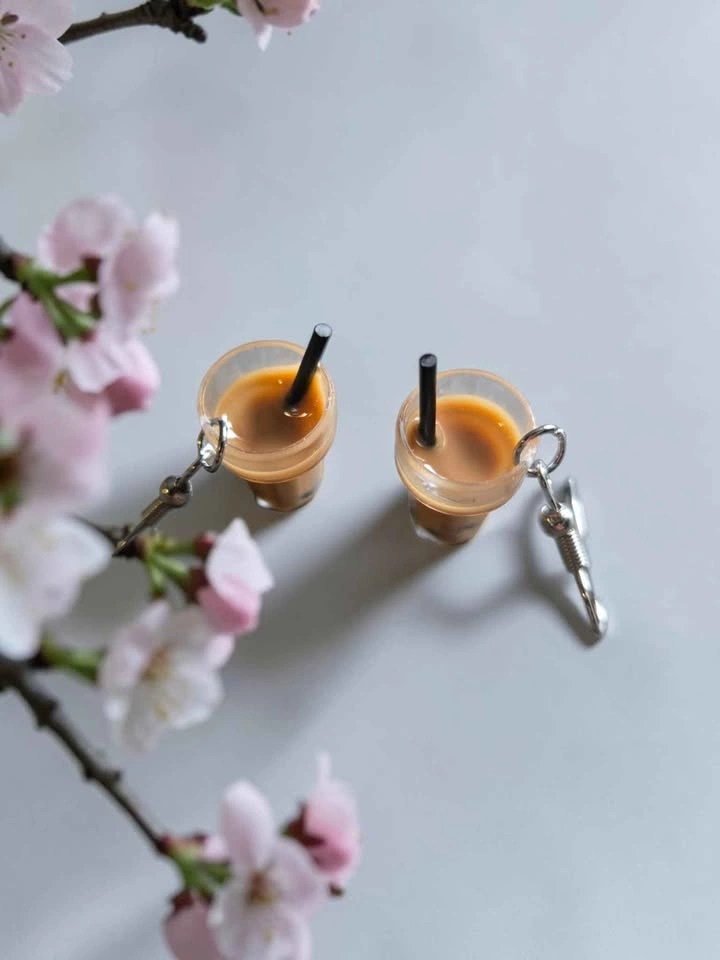 Bubble Tea Milk Tea Cup Earrings Miniature Boba Dangle Jewelry - photo 3
