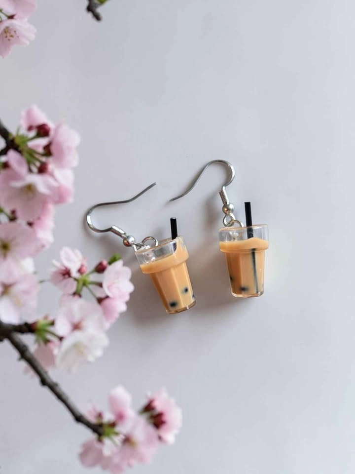 Bubble Tea Milk Tea Cup Earrings Miniature Boba Dangle Jewelry - photo 4