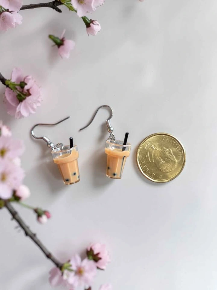 Bubble Tea Milk Tea Cup Earrings Miniature Boba Dangle Jewelry - photo 5