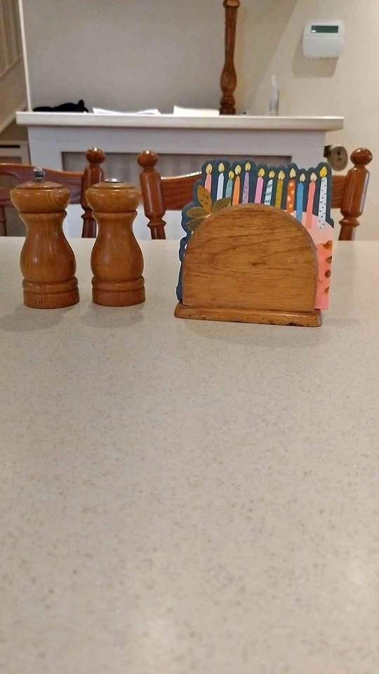 Oak Salt and Pepper Shakers and Napkin Holder Set