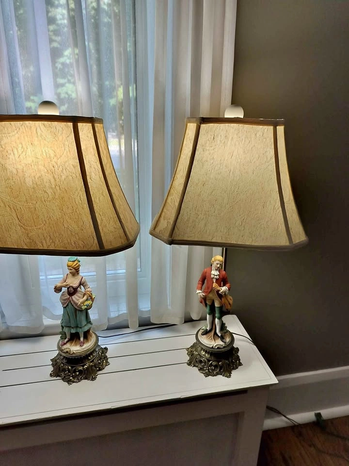 Pair of Vintage Porcelain Figurine Table Lamps