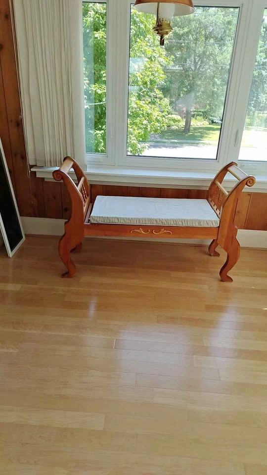 Vintage Wooden Sleigh Bench with Padded Seat