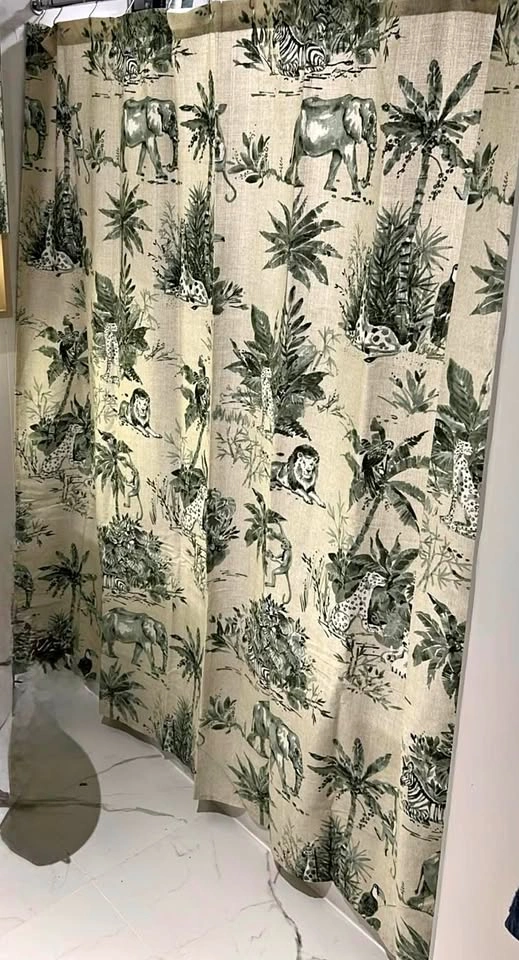 Shower Curtain Green&Cream