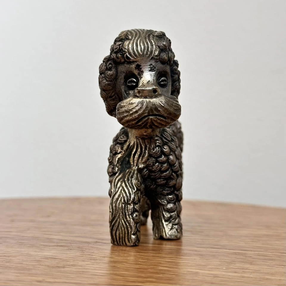 Vintage Mid-Century Silvered Metal French Poodle Figurine