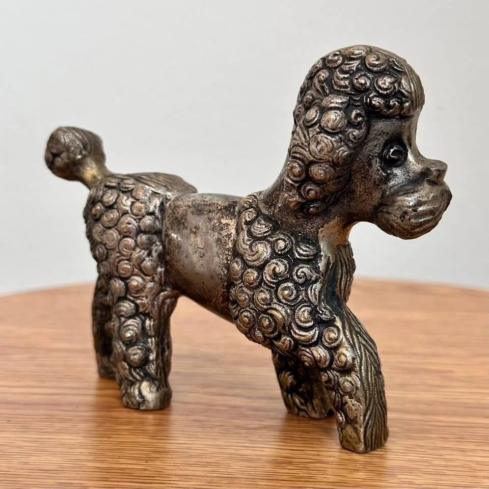 Vintage Mid-Century Silvered Metal French Poodle Figurine - photo 3