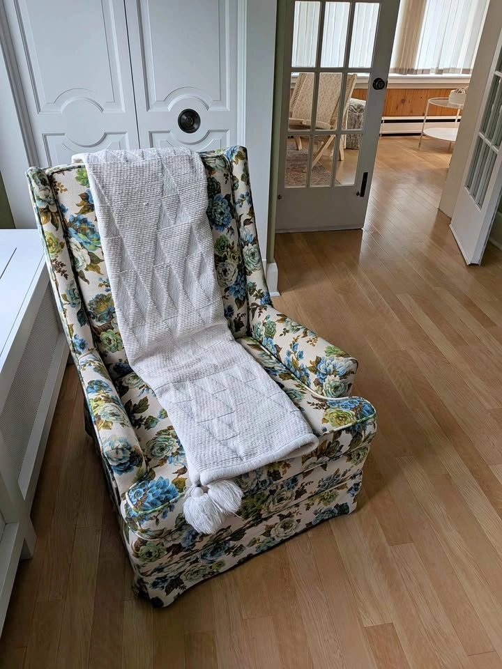 vintage wing back chair floral retro
