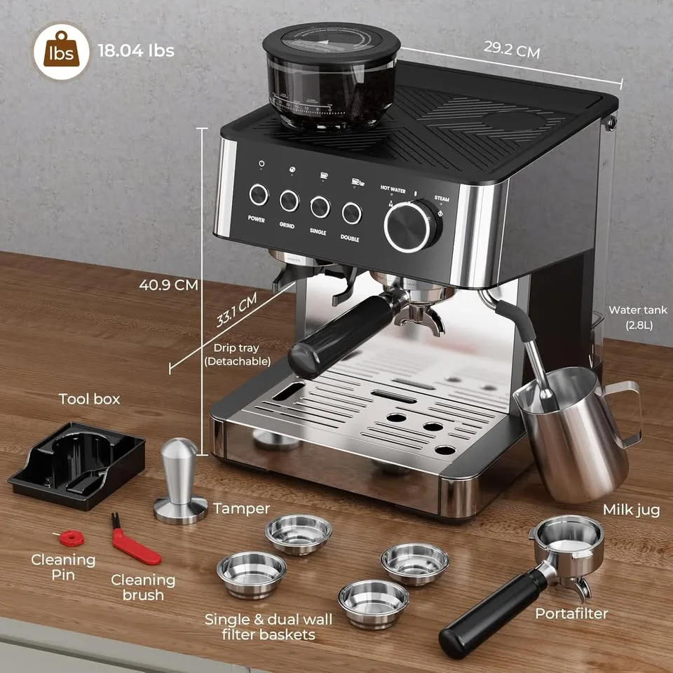 Espresso Machine w/ Grinder & Milk Frother, 2.8L Tank image indicator(2)