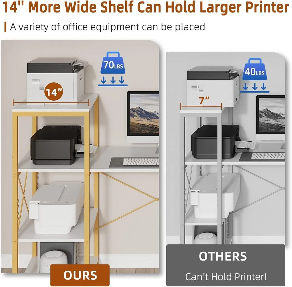 55" Computer Desk w/ Storage, Drawer, Shelf - White/Gold image indicator(3)