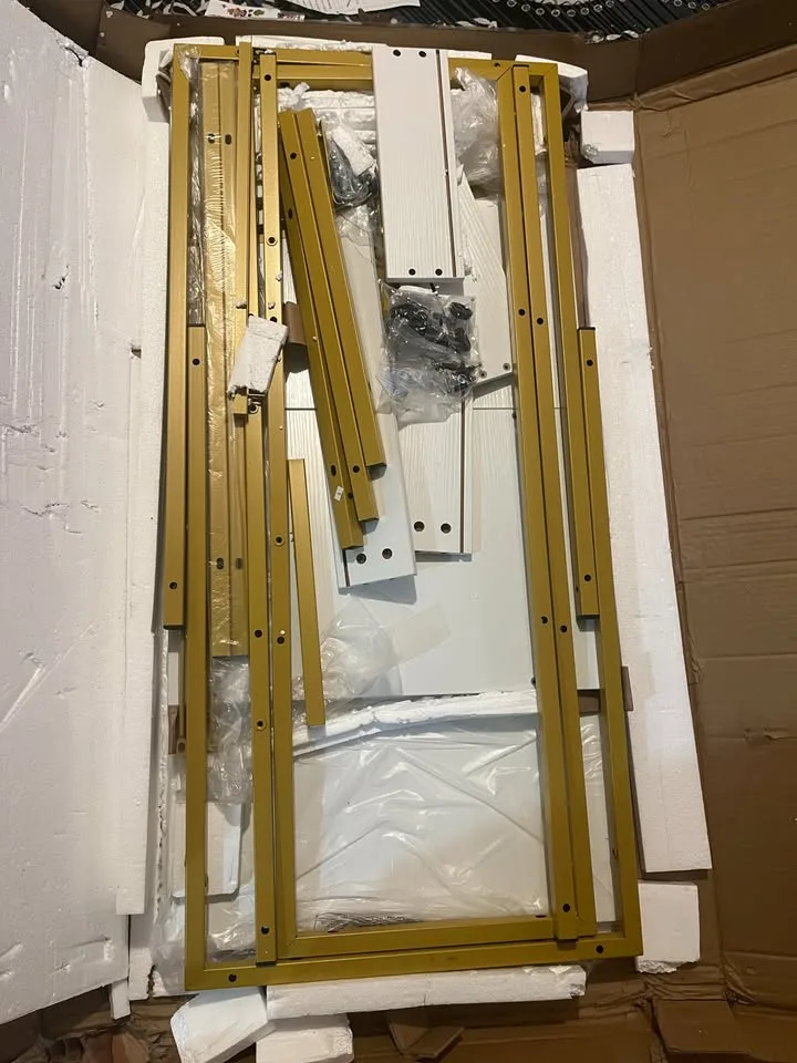 55" Computer Desk w/ Storage, Drawer, Shelf - White/Gold image indicator(6)