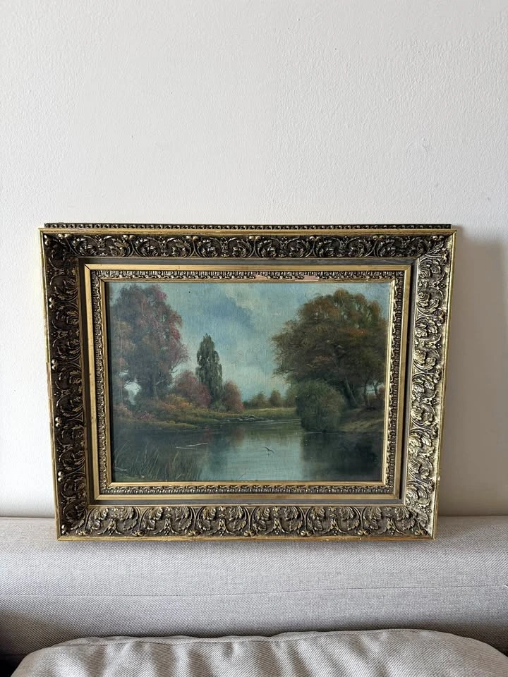 Original Vintage Mid-Century Oil Painting – New England River La