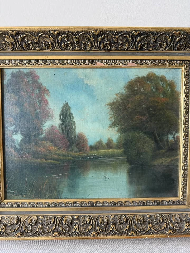 Original Vintage Mid-Century Oil Painting – New England River La - photo 2