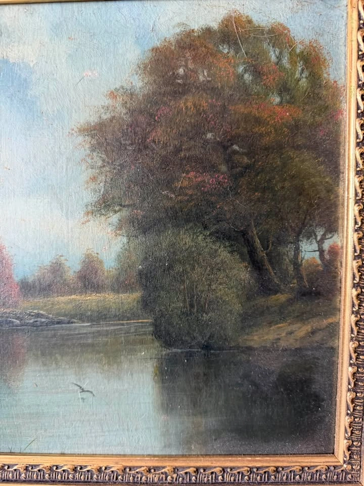 Original Vintage Mid-Century Oil Painting – New England River La - photo 4
