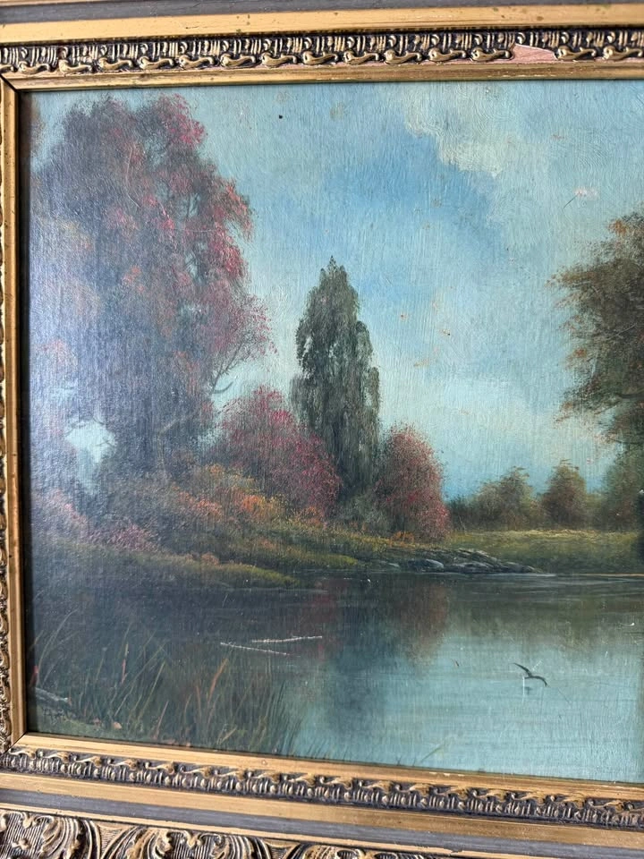 Original Vintage Mid-Century Oil Painting – New England River La - photo 5