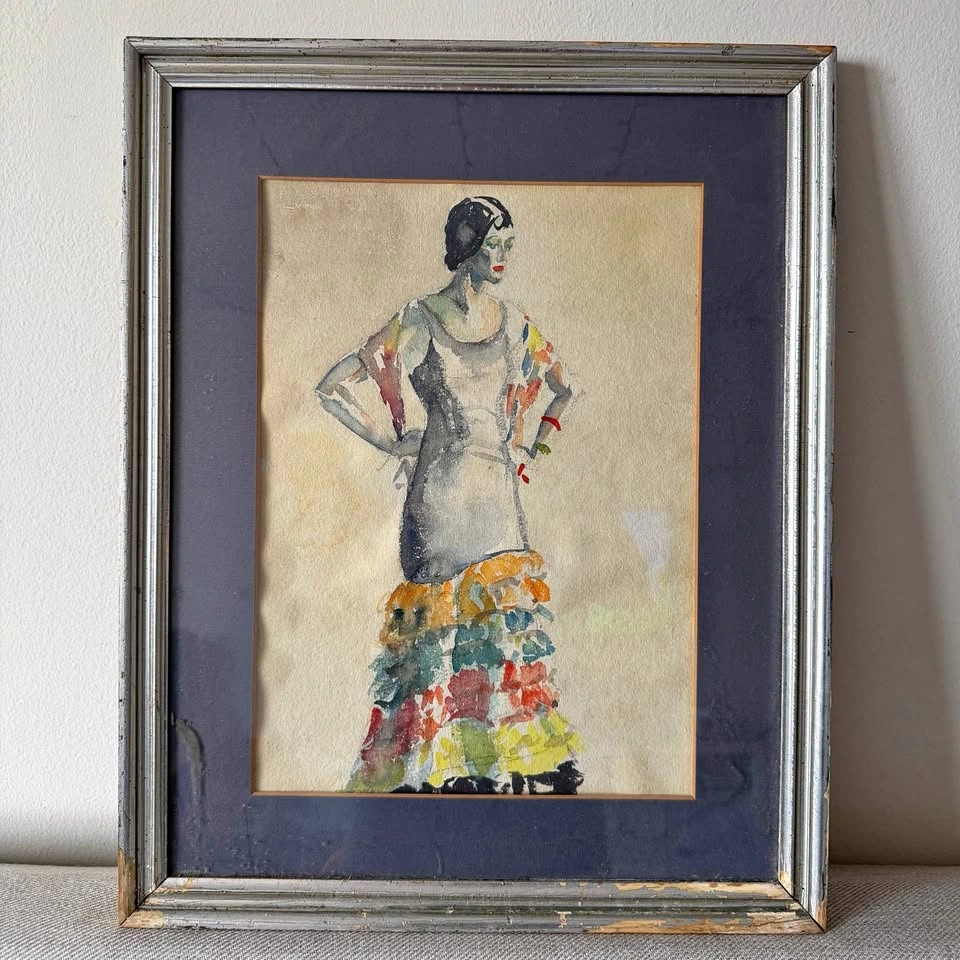 Vintage Art Deco Watercolor Illustration – "Español" by Dorothea