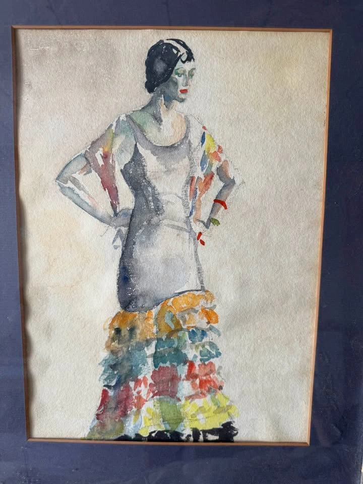 Vintage Art Deco Watercolor Illustration – "Español" by Dorothea - photo 3