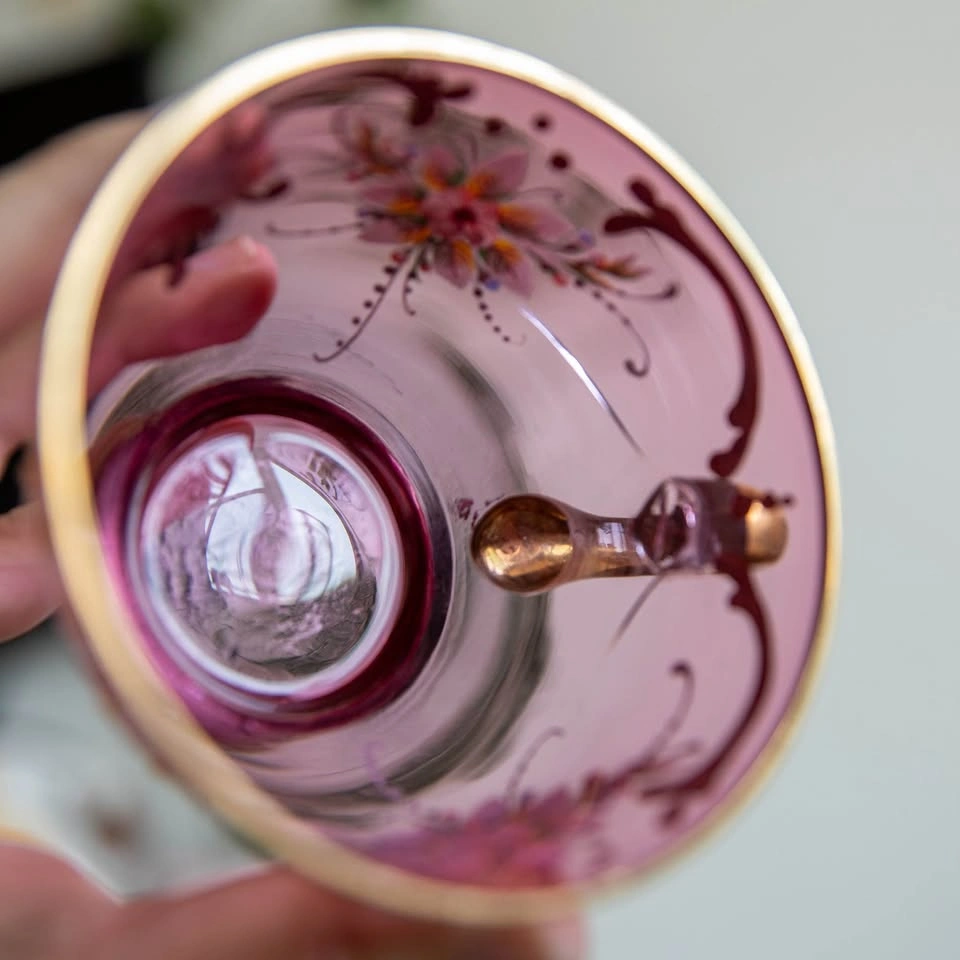 Antique Bohemian Cranberry Glass Teacup & Saucer Sets - photo 5