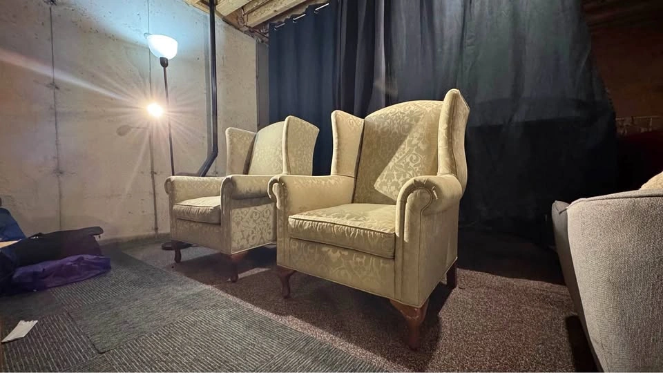 Traditionally upholstered queen Ann-styled arm chairs