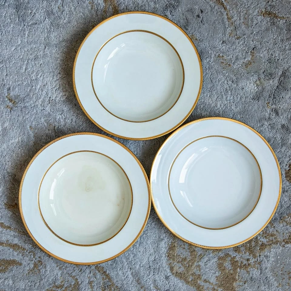 Antique Mintons Gold Encrusted Soup Bowls - Davis Collamore