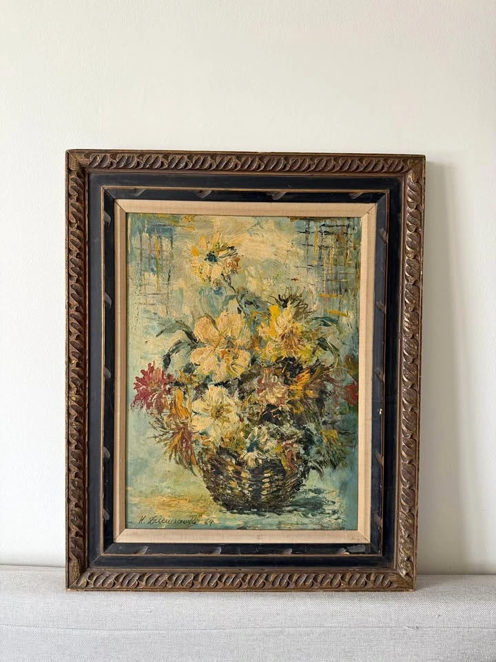 Vintage 1964 Mid-Century Modern Floral Still Life Painting