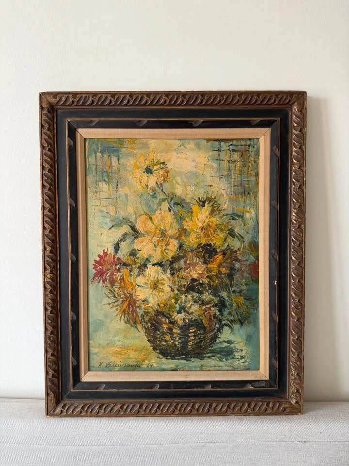 Vintage 1964 Mid-Century Modern Floral Still Life Painting - photo 2
