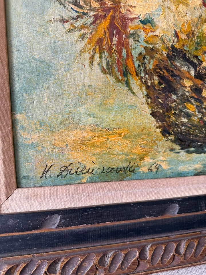 Vintage 1964 Mid-Century Modern Floral Still Life Painting - photo 3