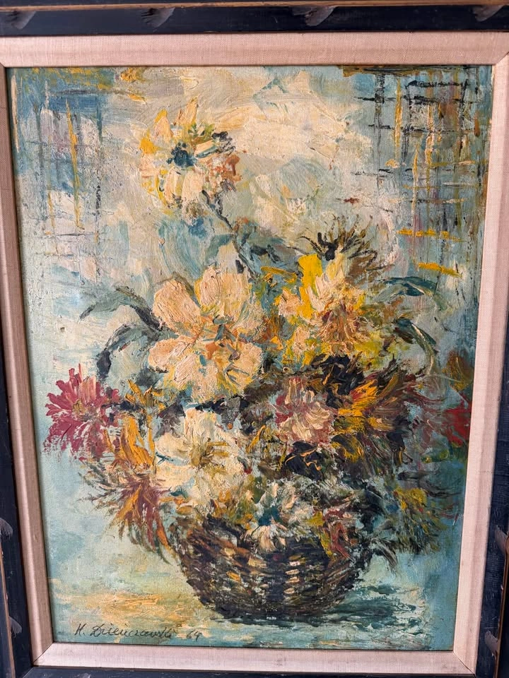 Vintage 1964 Mid-Century Modern Floral Still Life Painting - photo 4