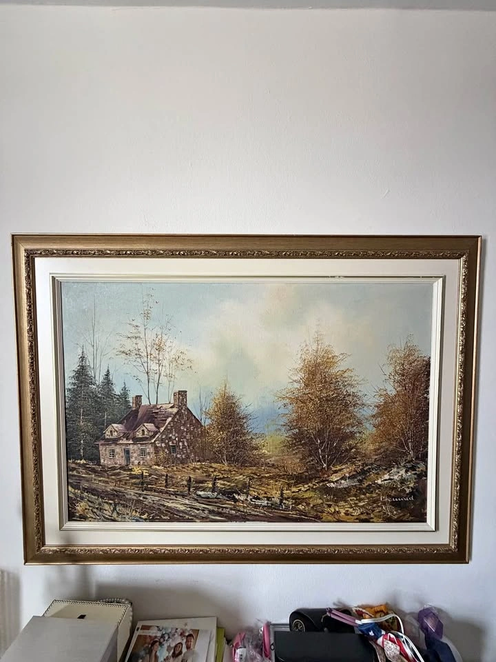 Large Vintage Mid-Century Autumn Landscape Oil Painting