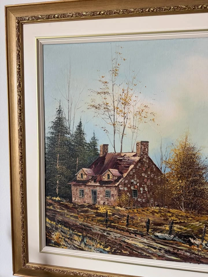 Large Vintage Mid-Century Autumn Landscape Oil Painting - photo 2