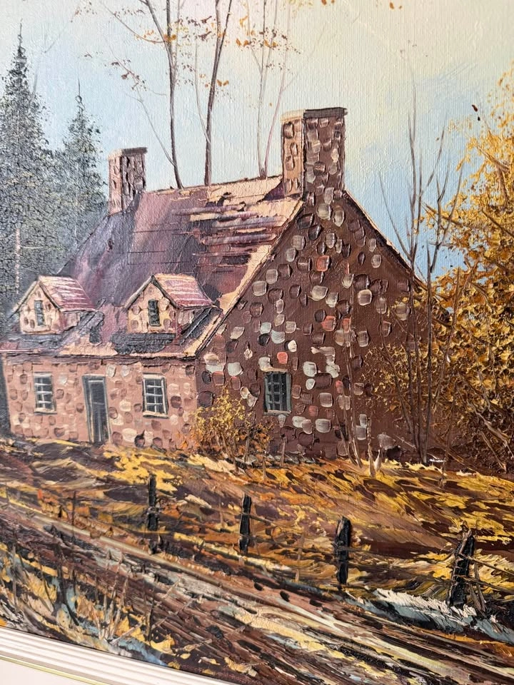 Large Vintage Mid-Century Autumn Landscape Oil Painting - photo 3