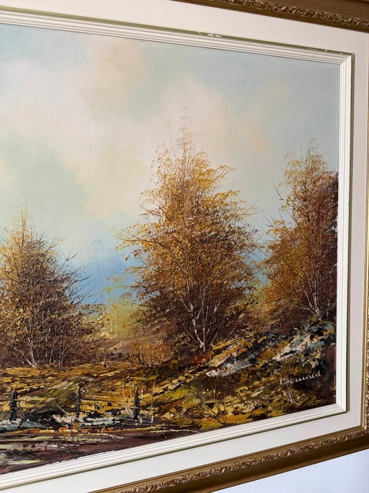 Large Vintage Mid-Century Autumn Landscape Oil Painting - photo 4