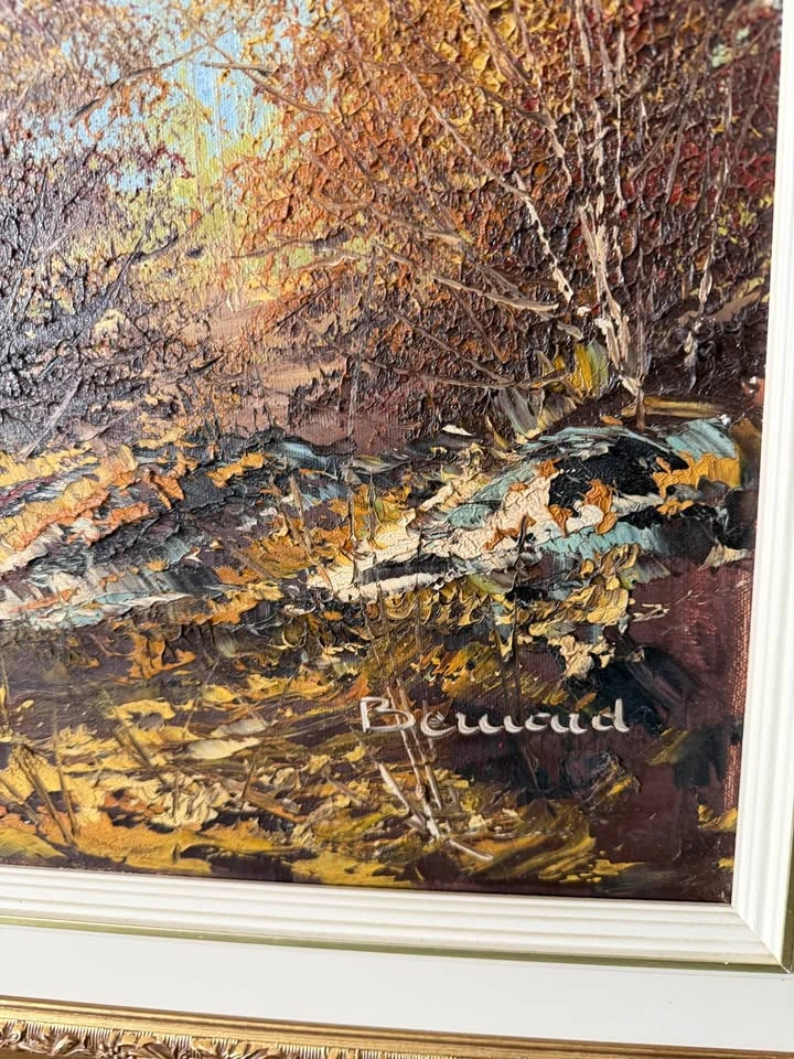 Large Vintage Mid-Century Autumn Landscape Oil Painting - photo 5