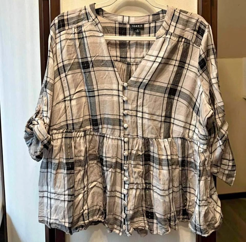 Torrid Plaid Babydoll Top Size 0