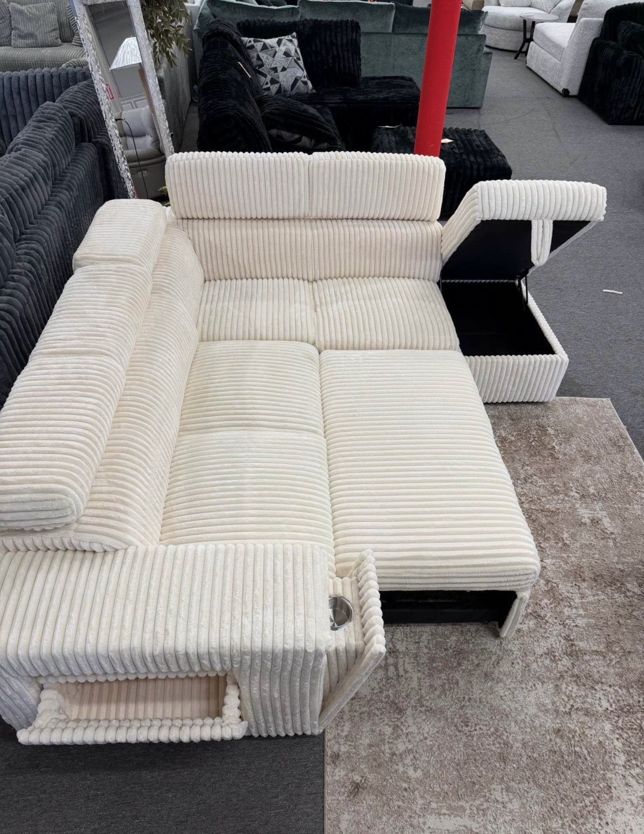 Corduroy Sleeper Sectional – Loaded with Features!