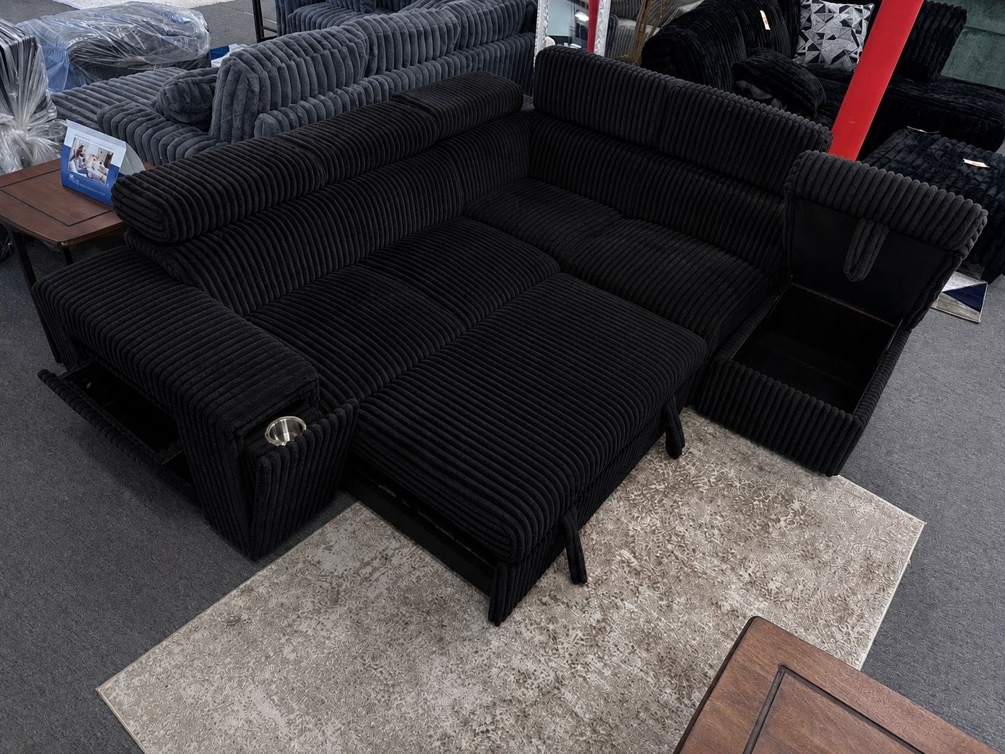 Corduroy Sleeper Sectional – Loaded with Features!