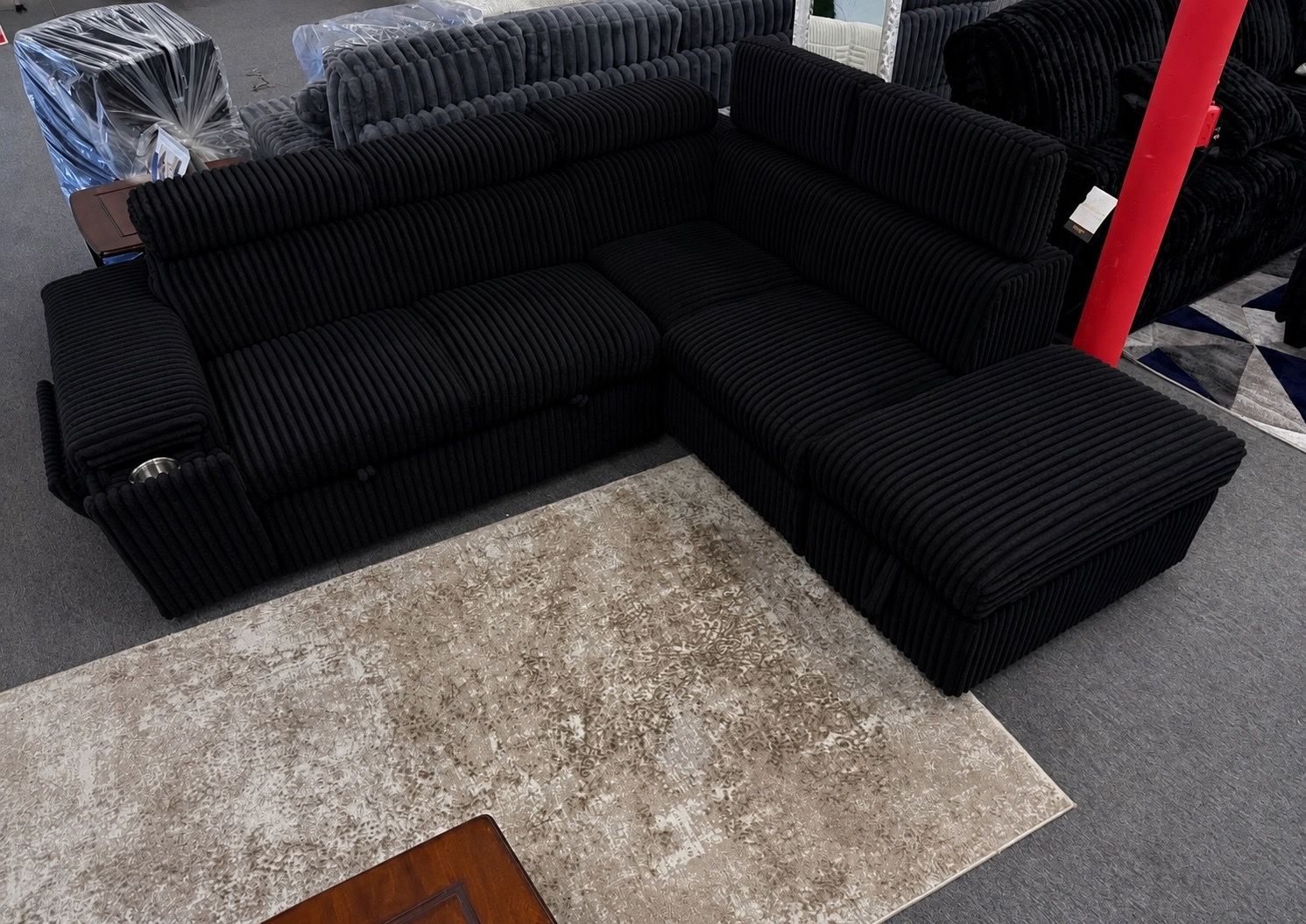 Corduroy Sleeper Sectional with Storage and USB Chargers - photo 2