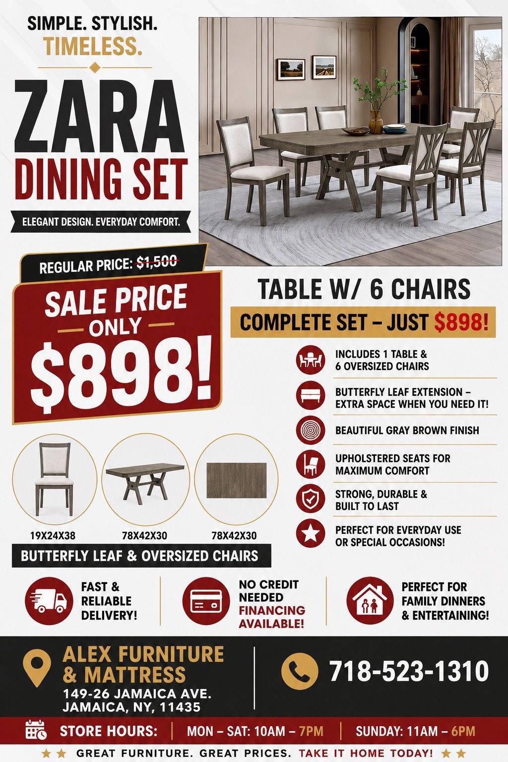 ZARA DINING SET – NOW ONLY $898!
