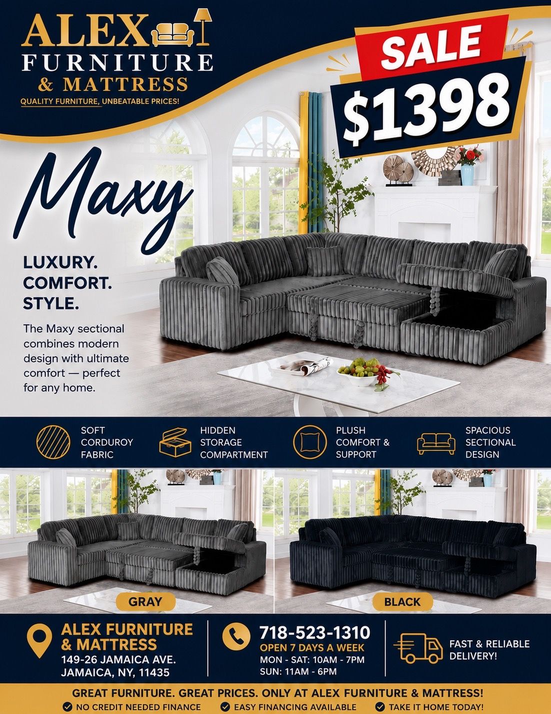 CORDUROY SLEEPER SECTIONAL SPECIAL