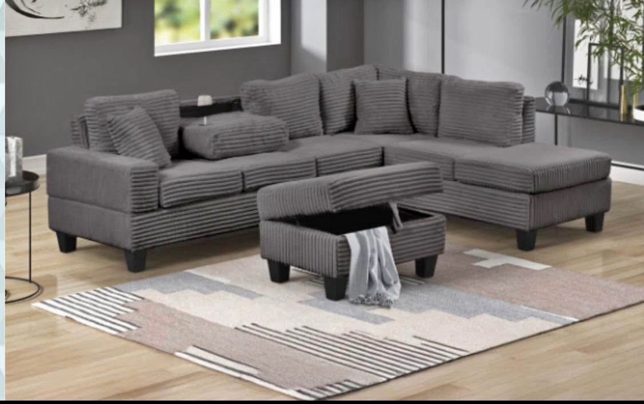 Cozy Corduroy Sectional – now with a FREE Storage Ottoman! - photo 2