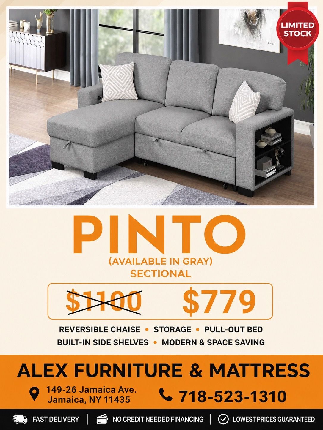 🛋️ PINTO SECTIONAL – ONLY $779! 🔥 Huge Savings!