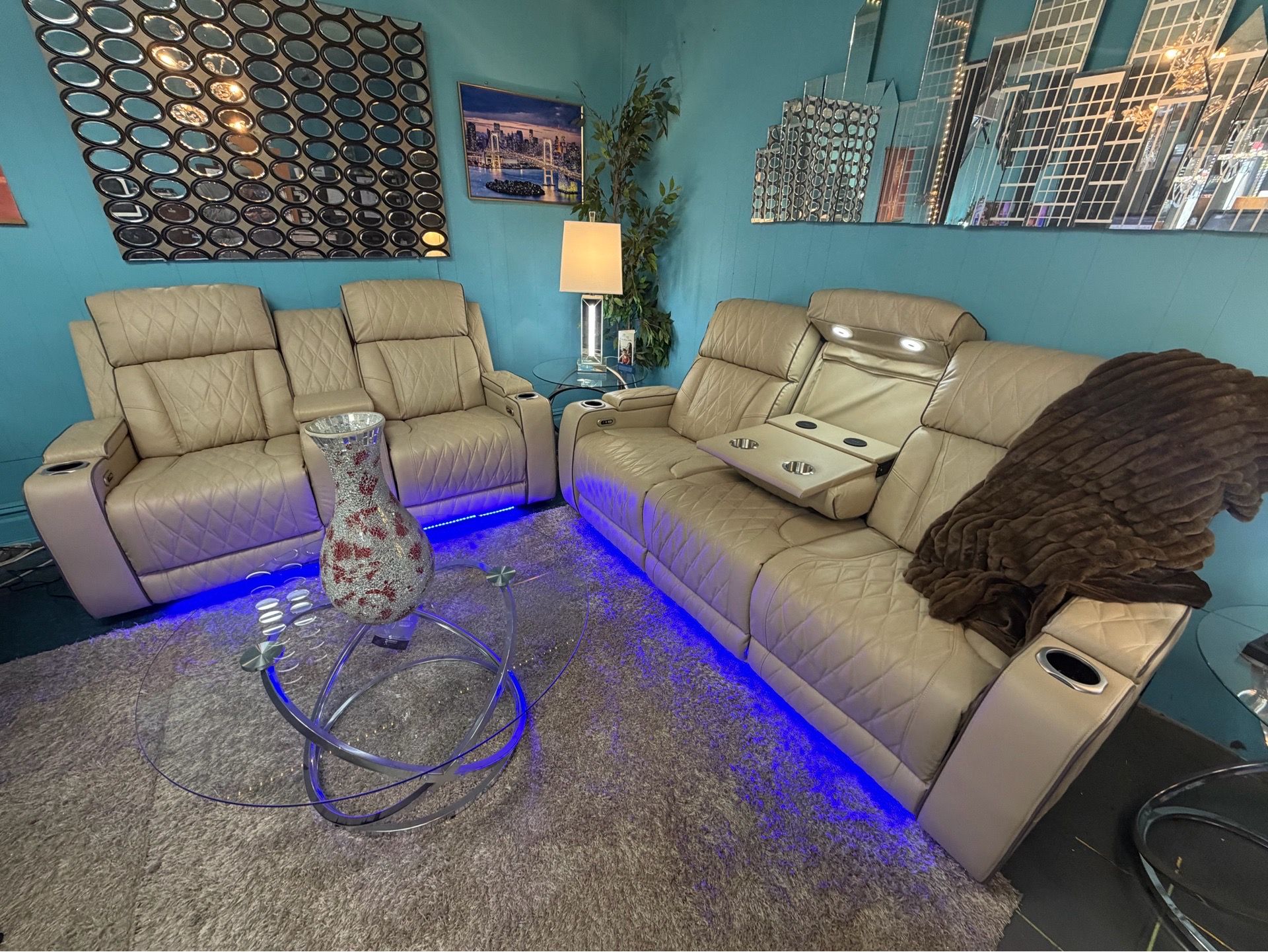 Luxury Power Reclining Sofa and Loveseat Set